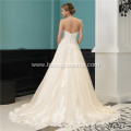 Luxury simple a-line soft satin neckline lace beaded champaigne color sexy plus size a-line wedding dresses